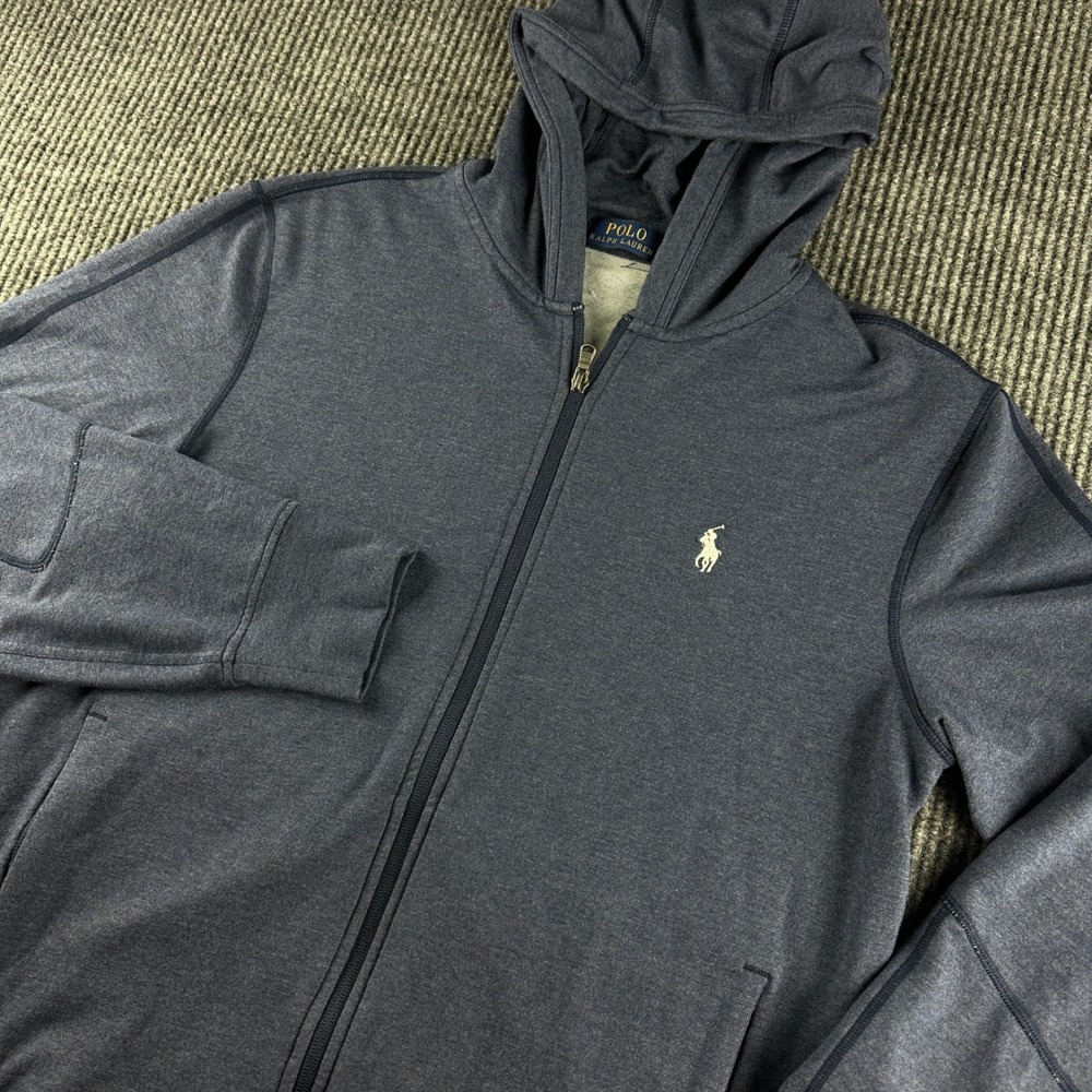 Polo Ralph Lauren Mens Navy Heather Full Zip Performance Hoodie Size M